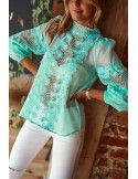 Women\'s chiffon blouse with lace, mint 9131 - Online store - Boutique